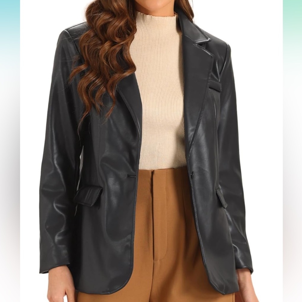 Faux Leather Blazer - Black